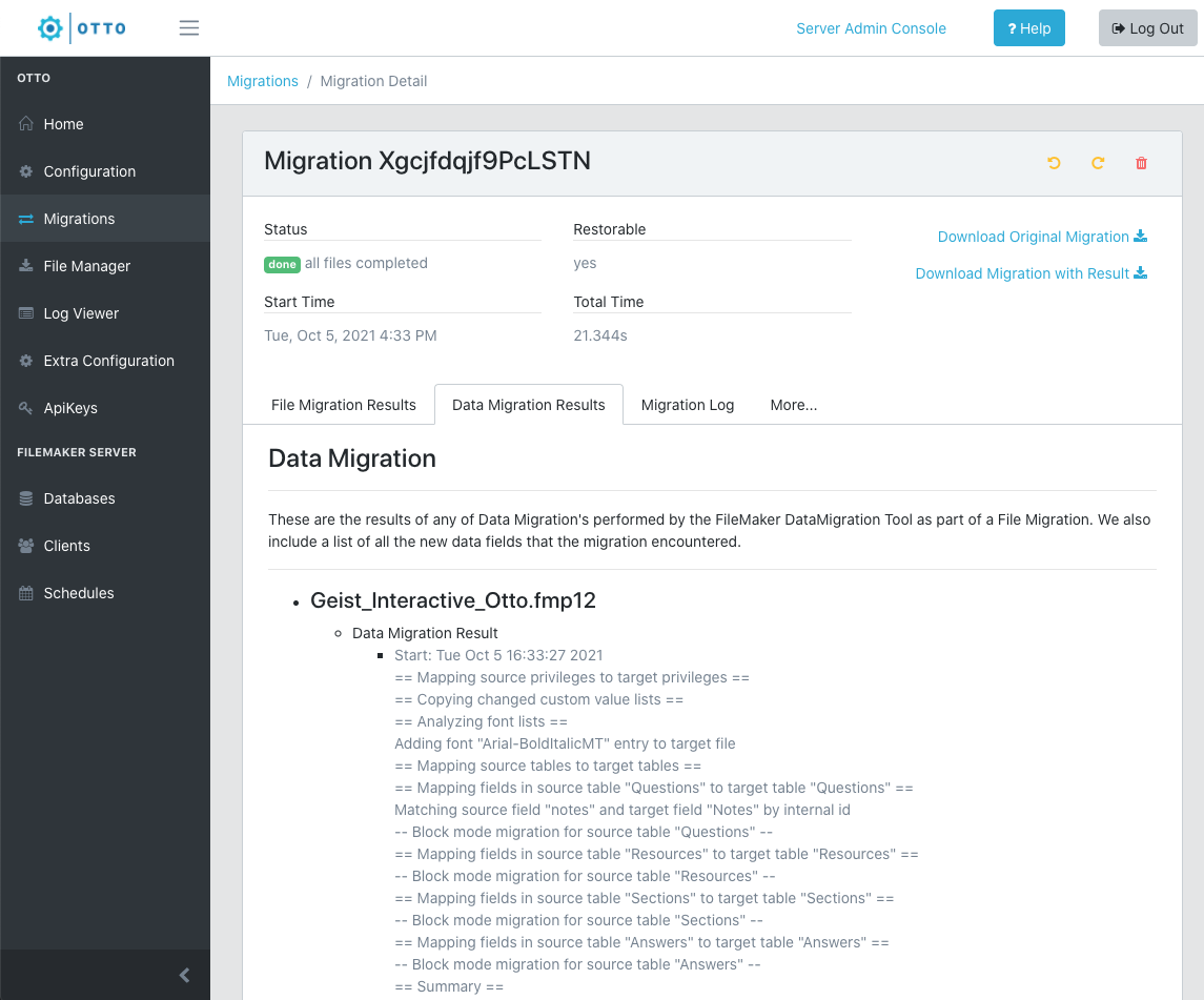 Data migration results