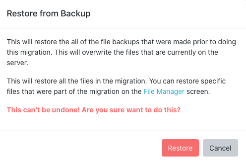 Restore from backup Warning