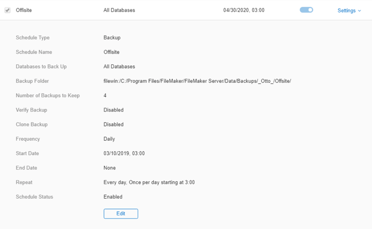 FileMaker Server backup schedule
