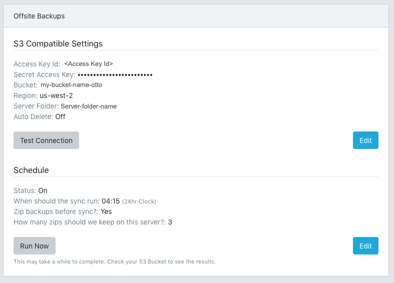 Offsite Backups configuration